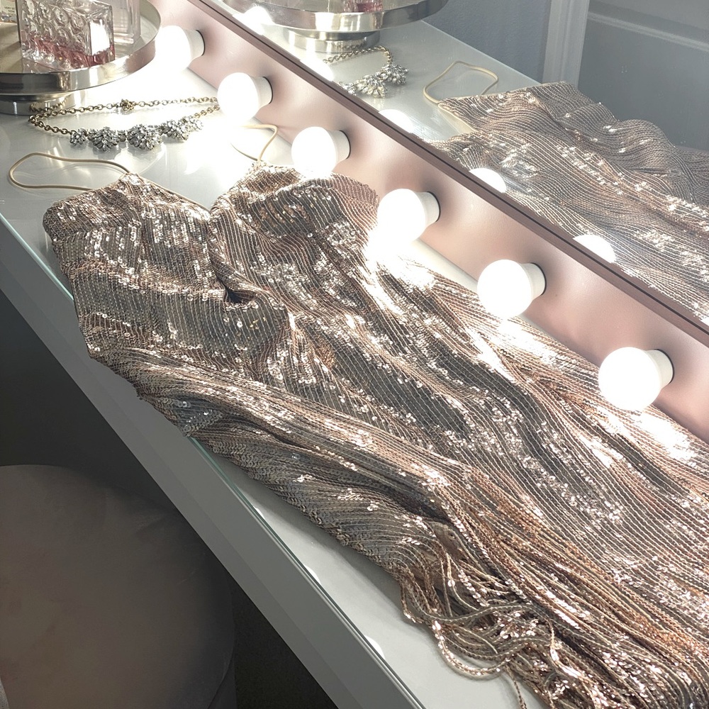 Rose Gold Sequin Fringe Dress